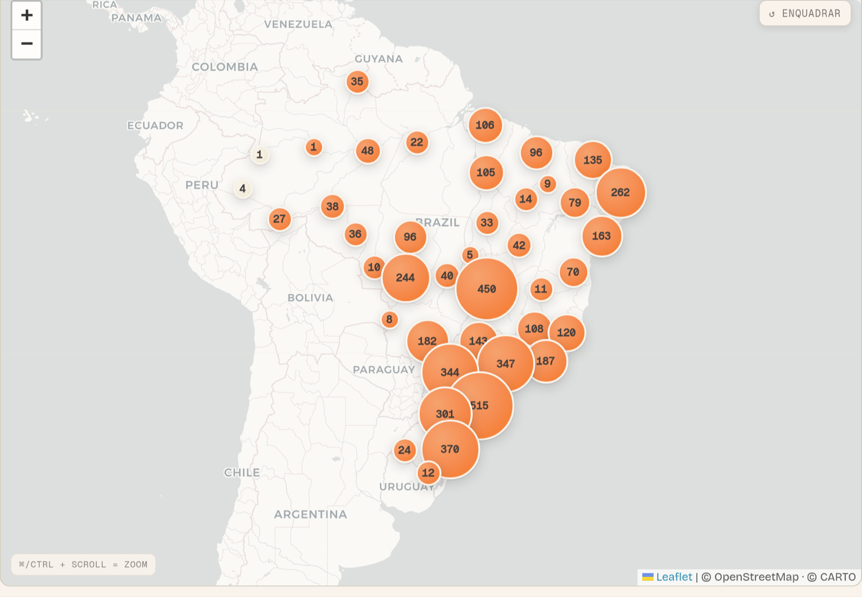 Mapa da praça: solares plotadas por cidade, anunciantes em laranja